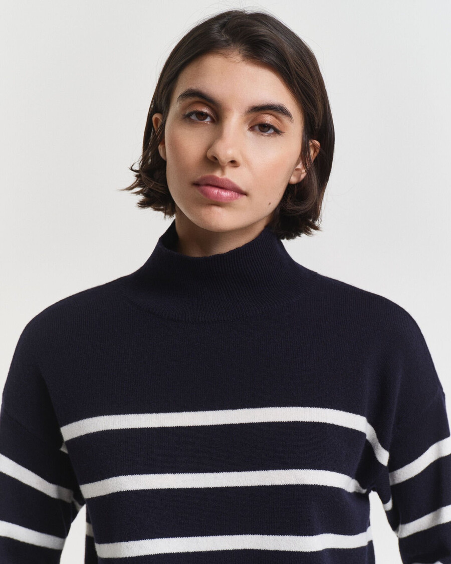 maglione a collo alto in lana dagnello superfine a righe - blu sera