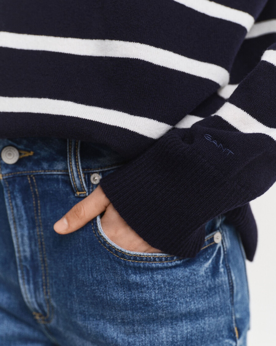 maglione a collo alto in lana dagnello superfine a righe - blu sera