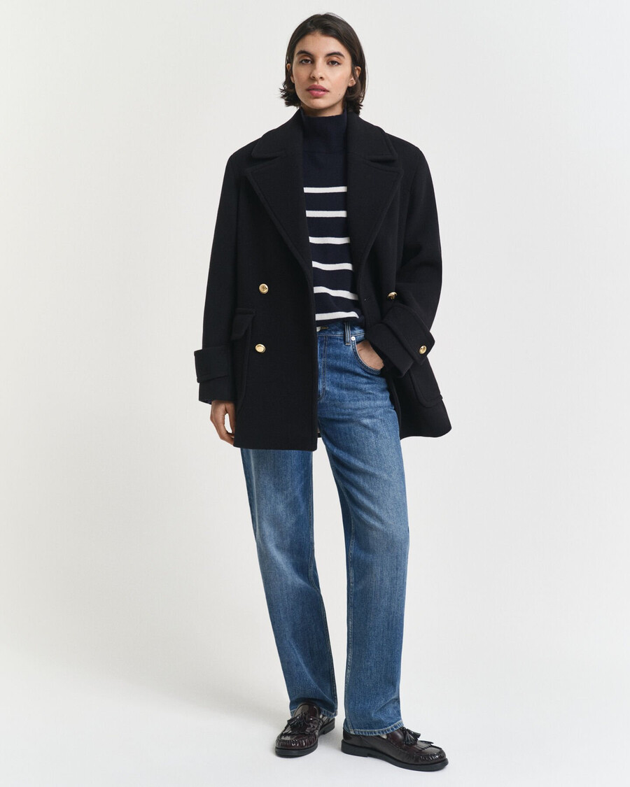 maglione a collo alto in lana dagnello superfine a righe - blu sera
