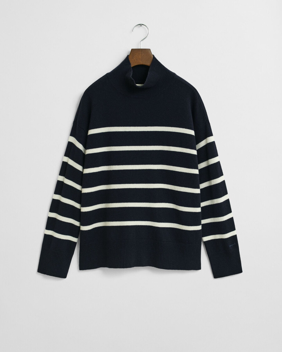 maglione a collo alto in lana dagnello superfine a righe - blu sera