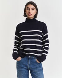 maglione a collo alto in lana dagnello superfine a righe - blu sera