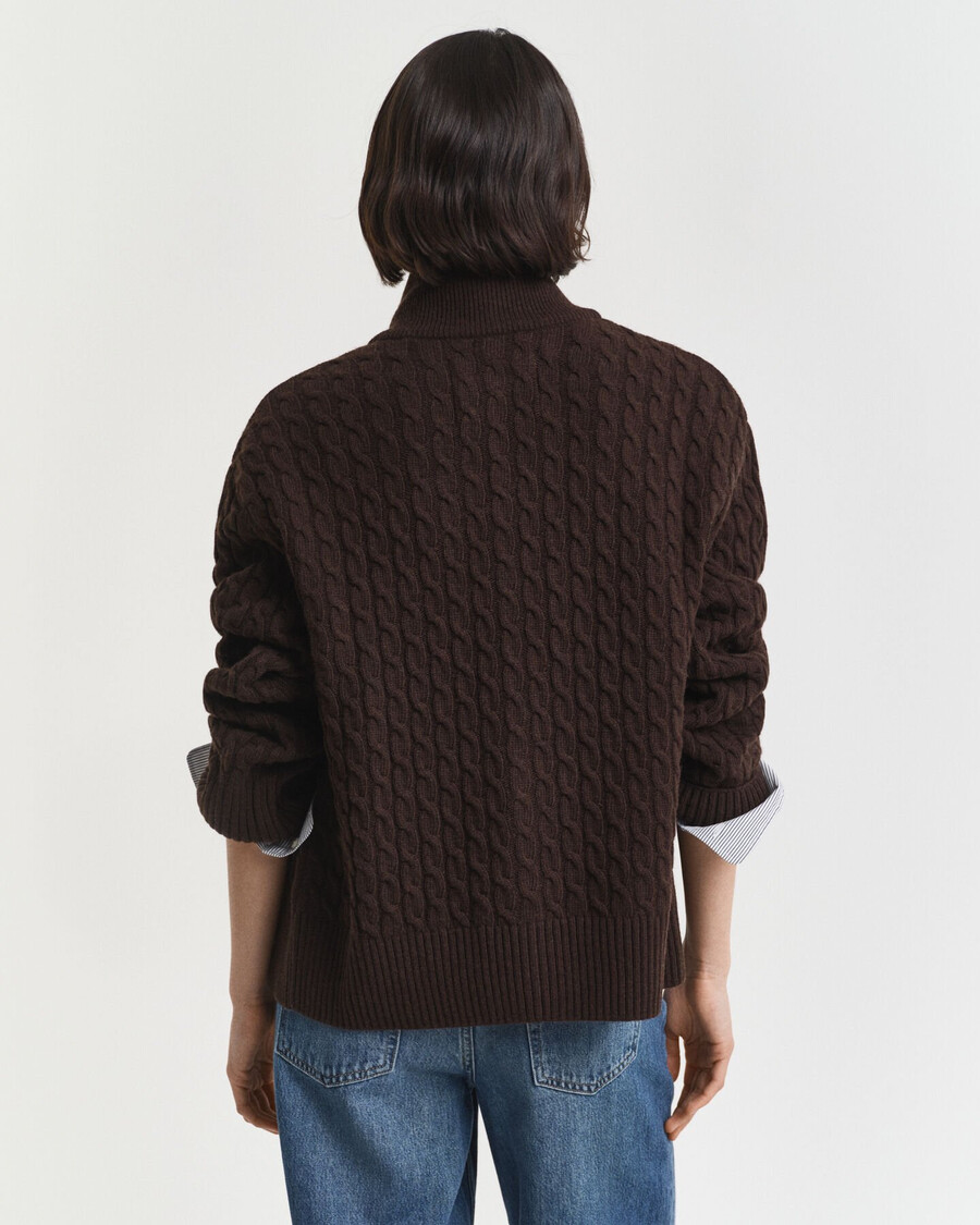 cardigan con cerniera in maglia a trecce - marrone scuro