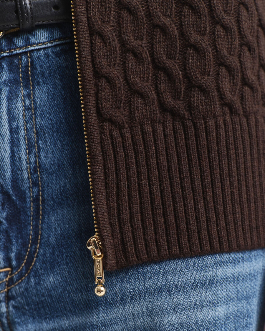 cardigan con cerniera in maglia a trecce - marrone scuro