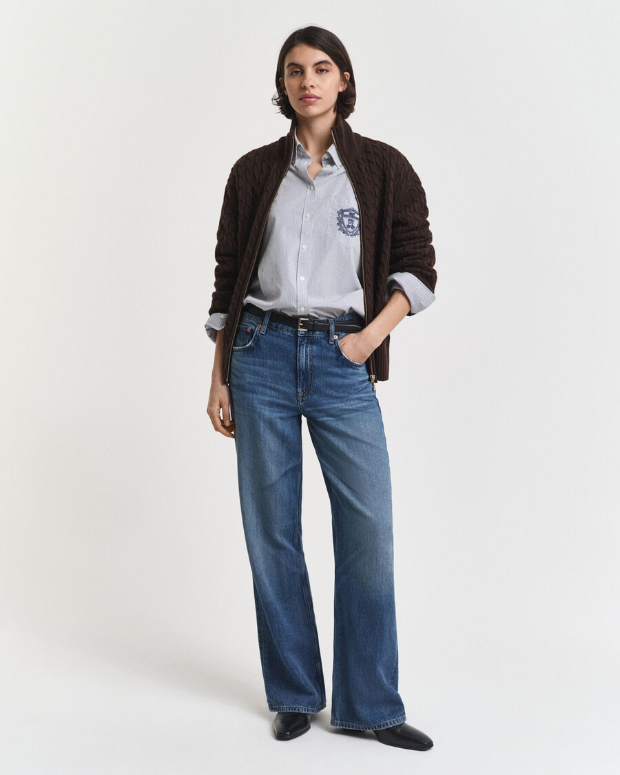 cardigan con cerniera in maglia a trecce - marrone scuro