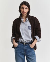 cardigan con cerniera in maglia a trecce - marrone scuro