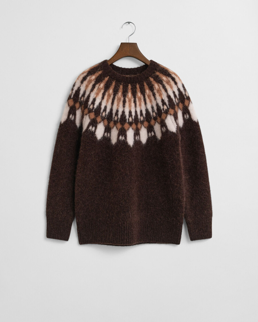 maglione girocollo in misto alpaca fair isle - marrone scuro