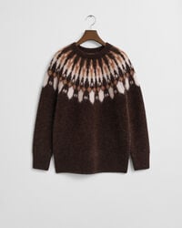 maglione girocollo in misto alpaca fair isle - marrone scuro