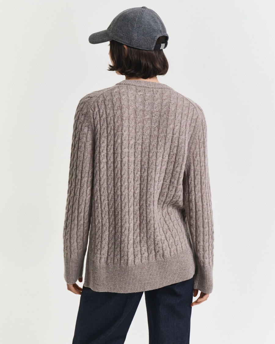 maglione girocollo in maglia di lana a trecce - beige talpa