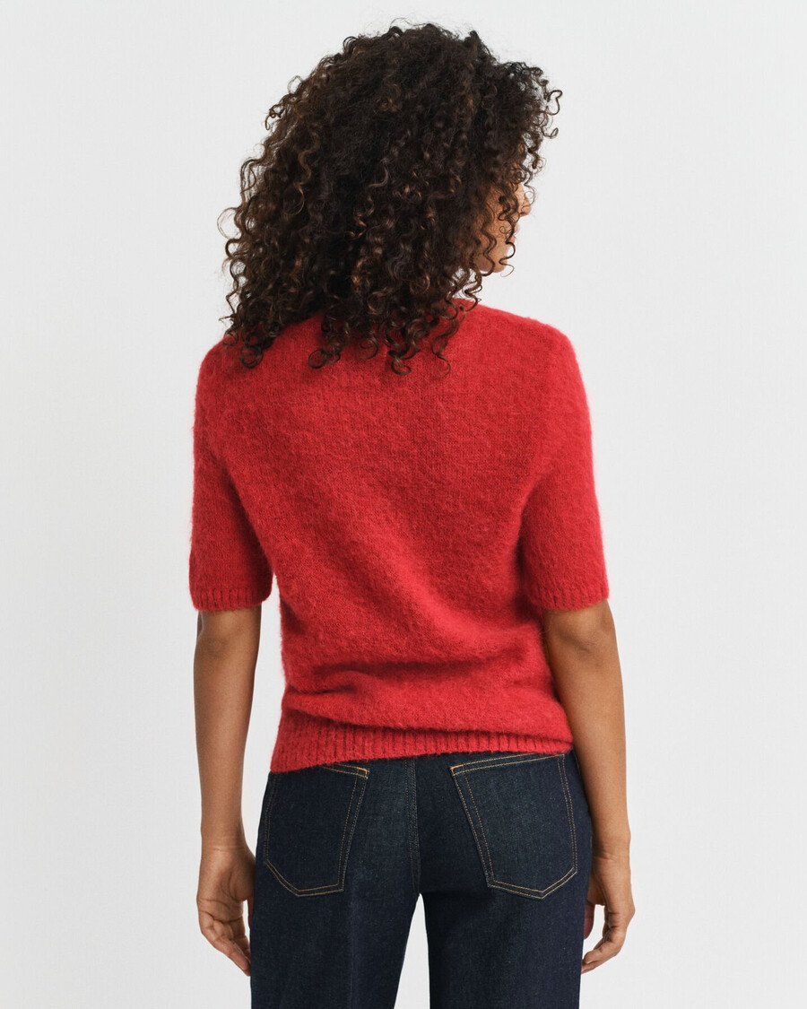 maglione girocollo a maniche corte in misto mohair - rosso rubino