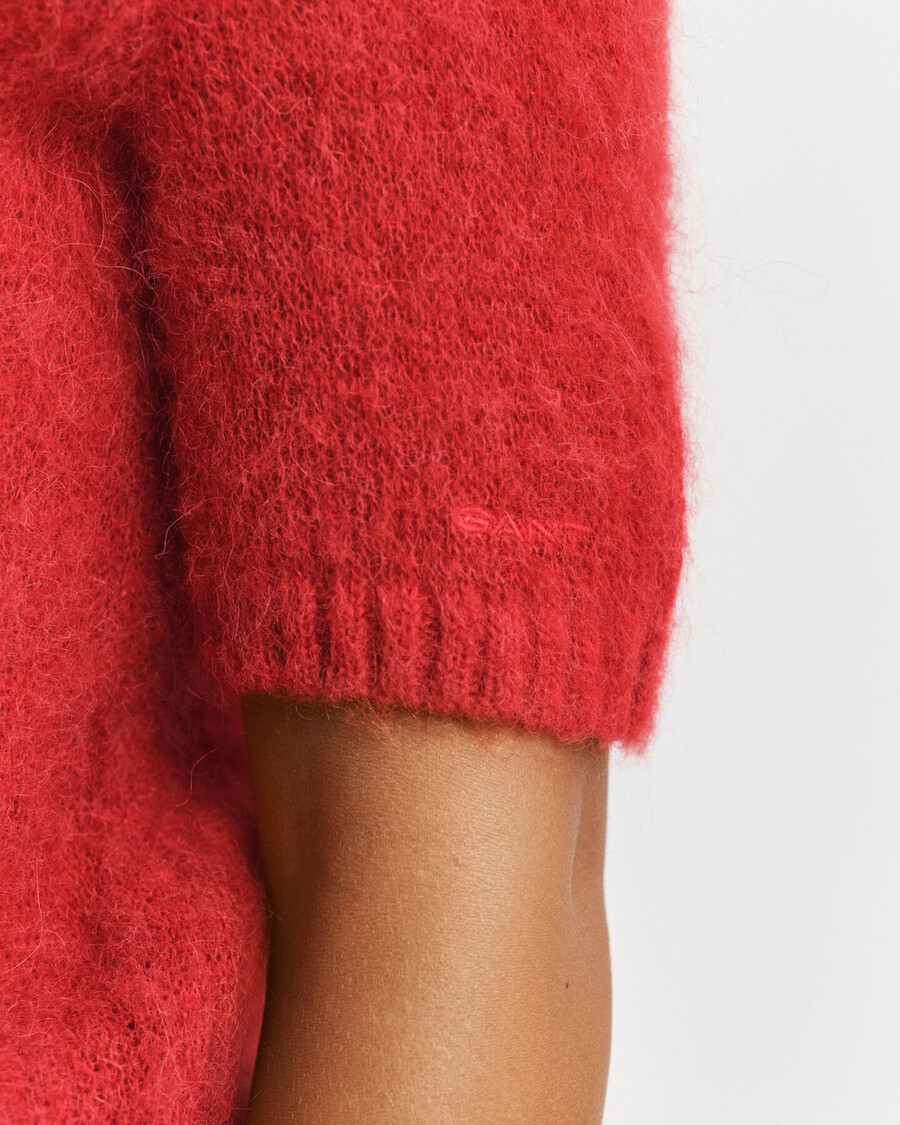 maglione girocollo a maniche corte in misto mohair - rosso rubino