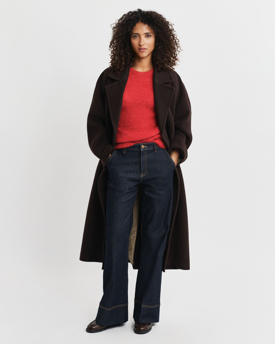 maglione girocollo a maniche corte in misto mohair - rosso rubino