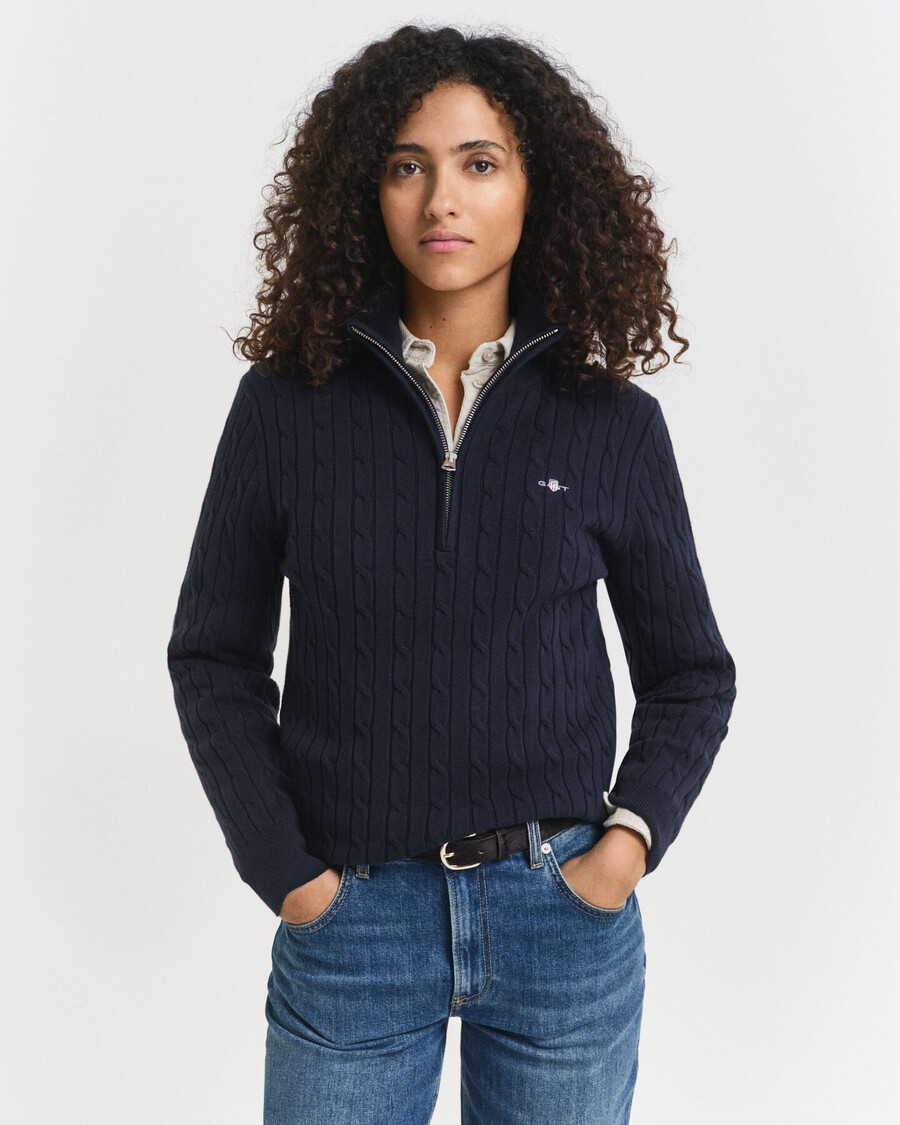 maglione con mezza zip in maglia di cotone elasticizzato - blu sera