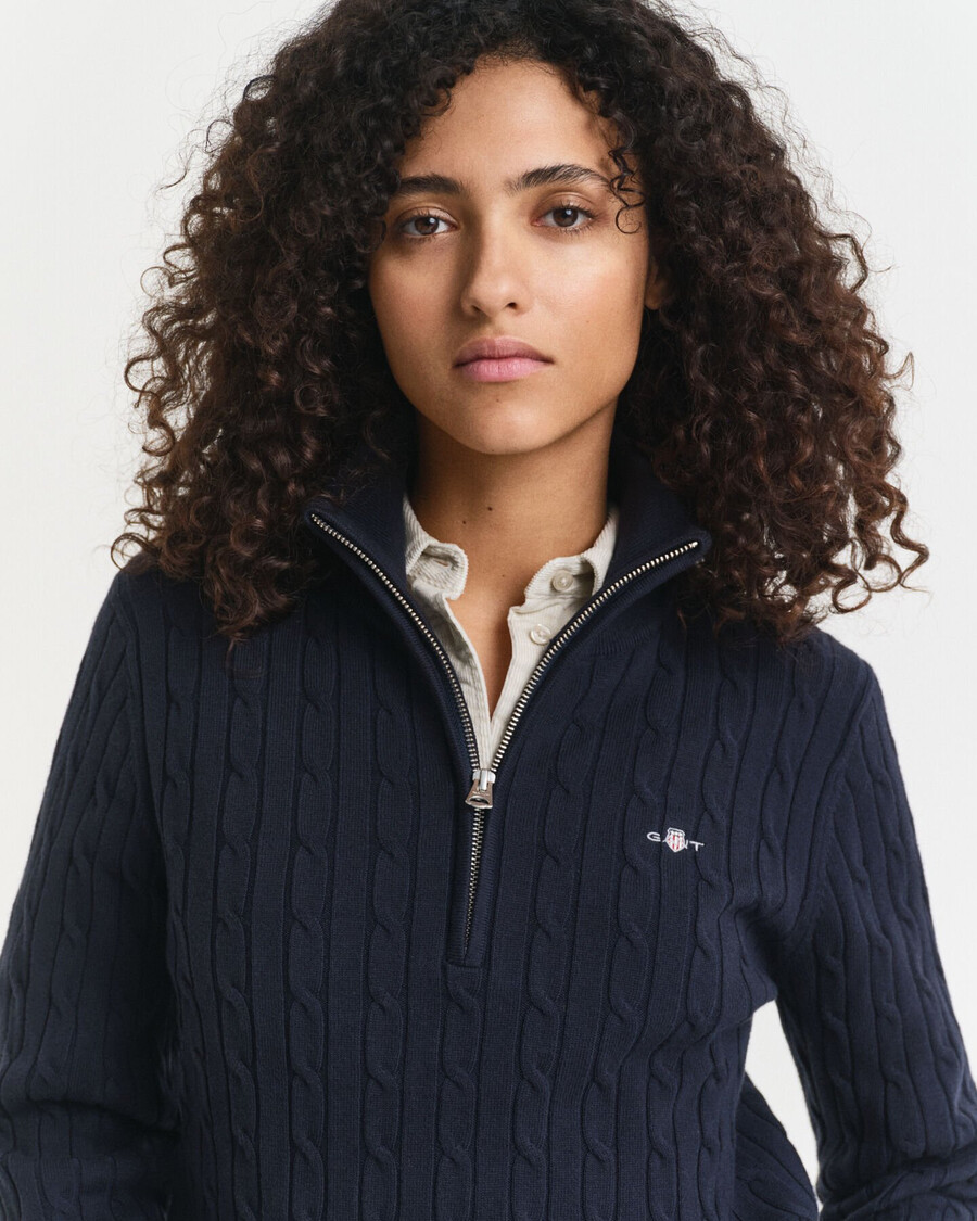 maglione con mezza zip in maglia di cotone elasticizzato - blu sera