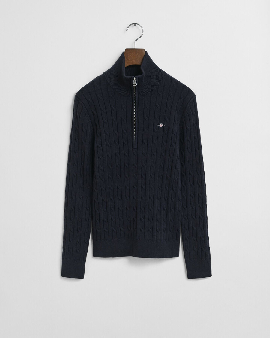 maglione con mezza zip in maglia di cotone elasticizzato - blu sera
