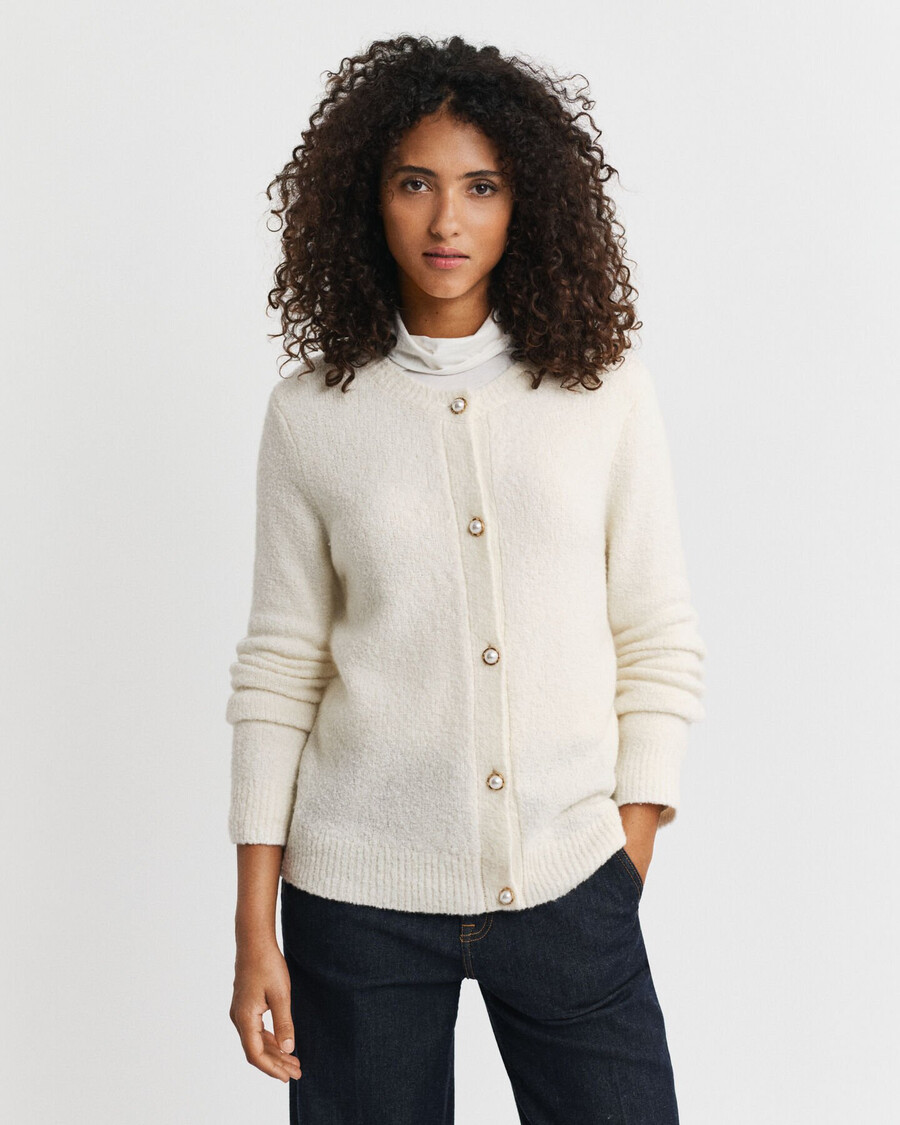 cardigan girocollo in bouclé - crema