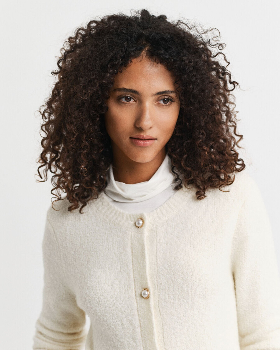 cardigan girocollo in bouclé - crema