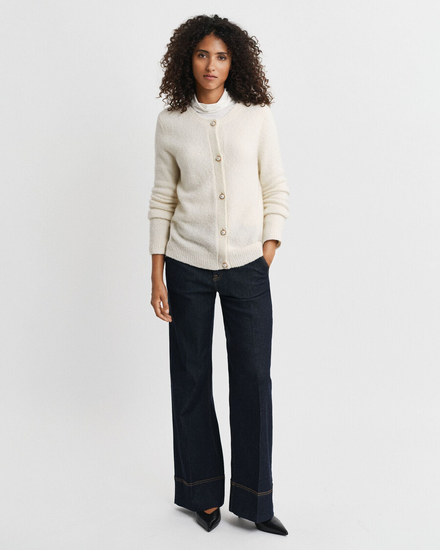 cardigan girocollo in bouclé - crema