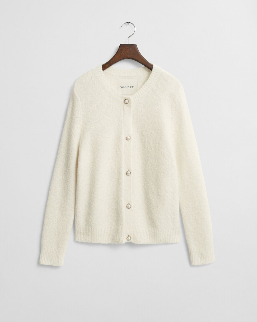 cardigan girocollo in bouclé - crema
