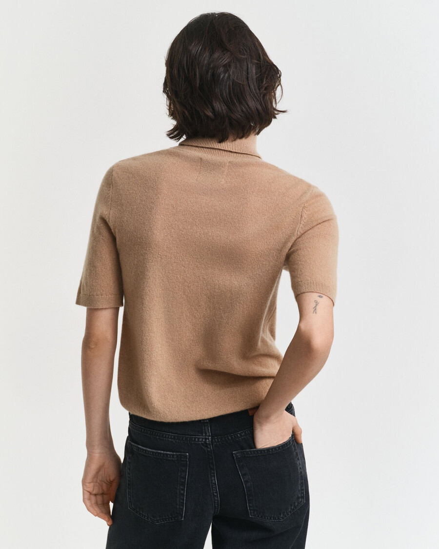 maglione dolcevita in cashmere a maniche corte - cachi caldo
