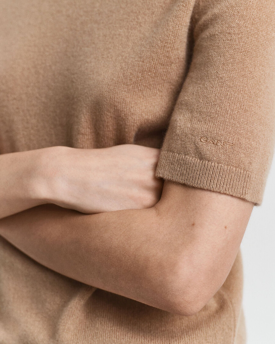 maglione dolcevita in cashmere a maniche corte - cachi caldo