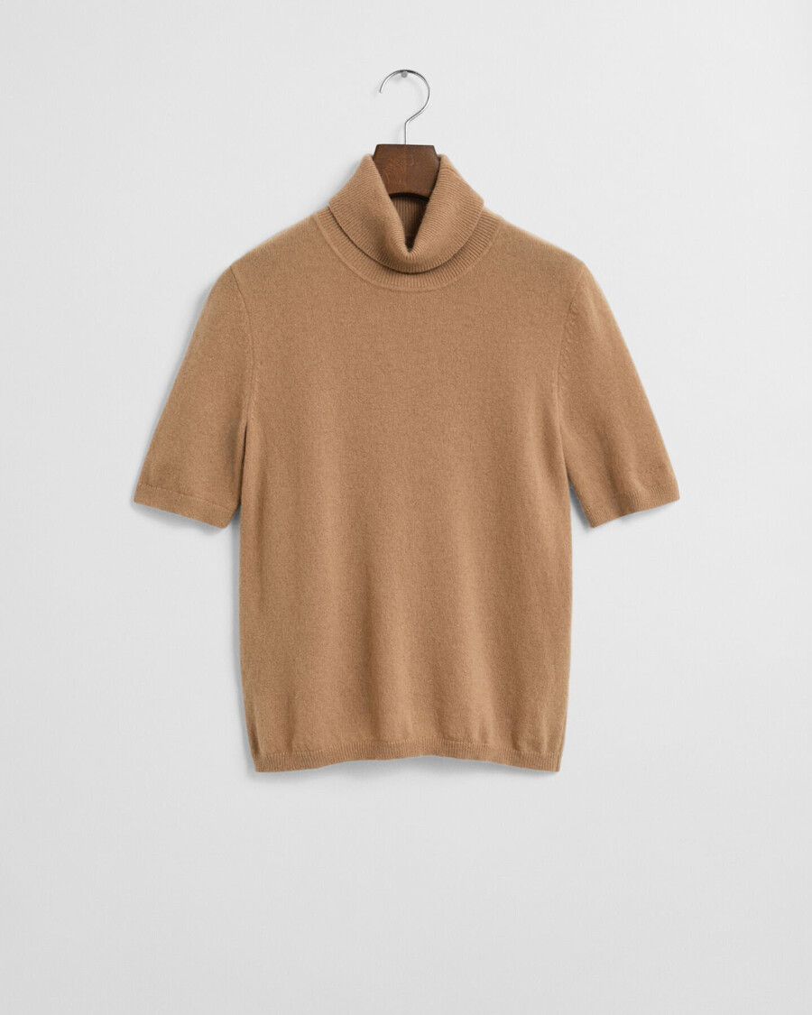 maglione dolcevita in cashmere a maniche corte - cachi caldo