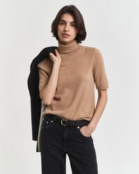 maglione dolcevita in cashmere a maniche corte - cachi caldo