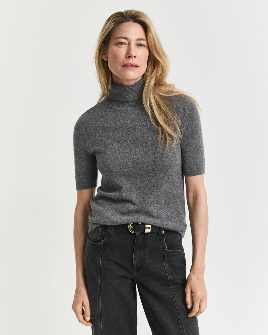 maglione dolcevita in cashmere a maniche corte - melange antracite