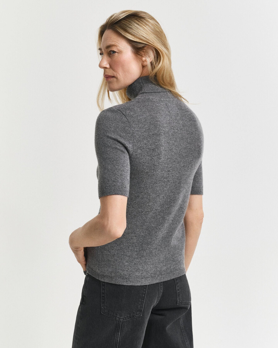 maglione dolcevita in cashmere a maniche corte - melange antracite