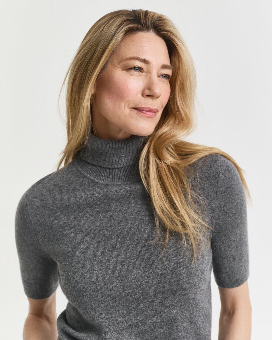 maglione dolcevita in cashmere a maniche corte - melange antracite