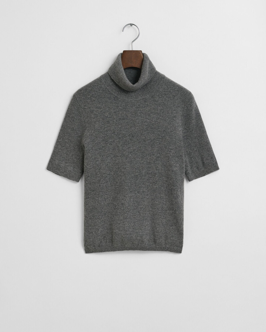 maglione dolcevita in cashmere a maniche corte - melange antracite