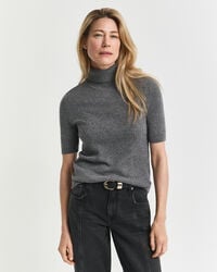 maglione dolcevita in cashmere a maniche corte - melange antracite