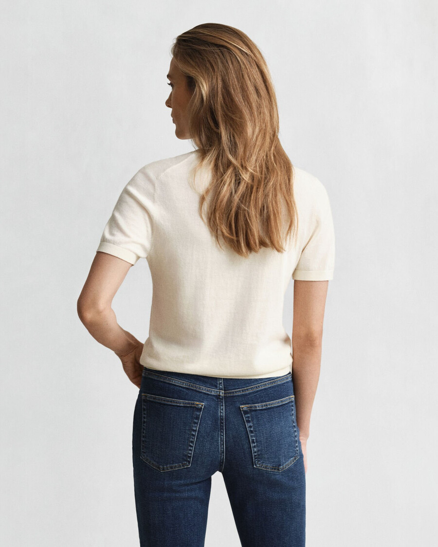 maglione girocollo a maniche corte in maglia leggera - crema