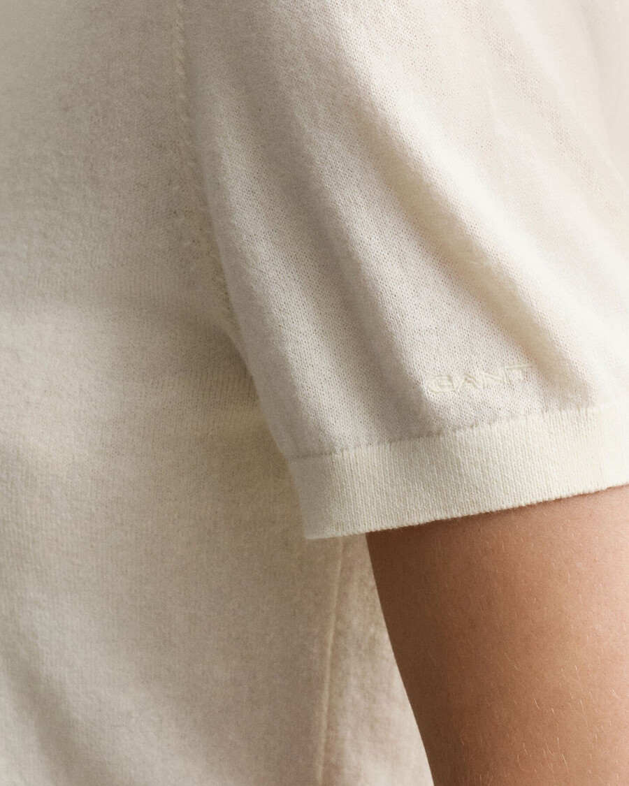 maglione girocollo a maniche corte in maglia leggera - crema