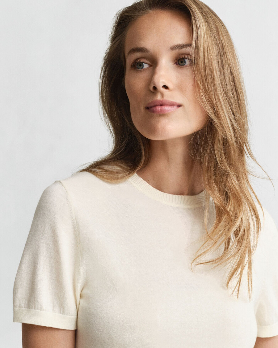maglione girocollo a maniche corte in maglia leggera - crema