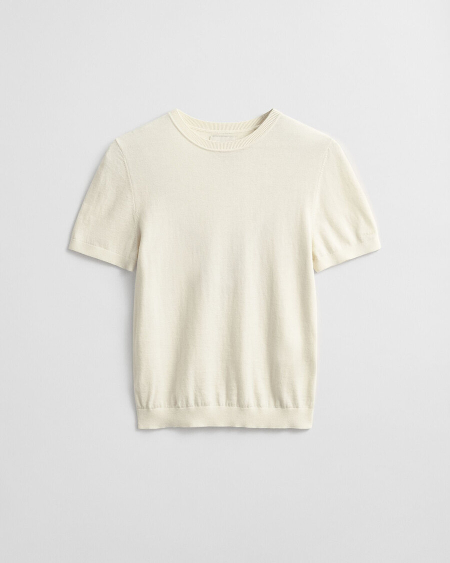 maglione girocollo a maniche corte in maglia leggera - crema