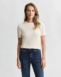 maglione girocollo a maniche corte in maglia leggera - crema