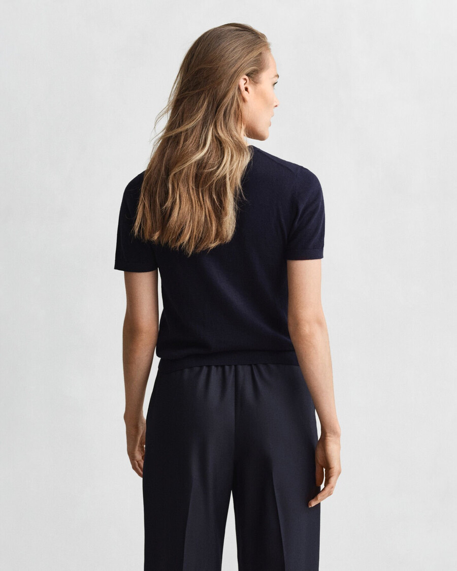 maglione girocollo a maniche corte in maglia leggera - blu sera