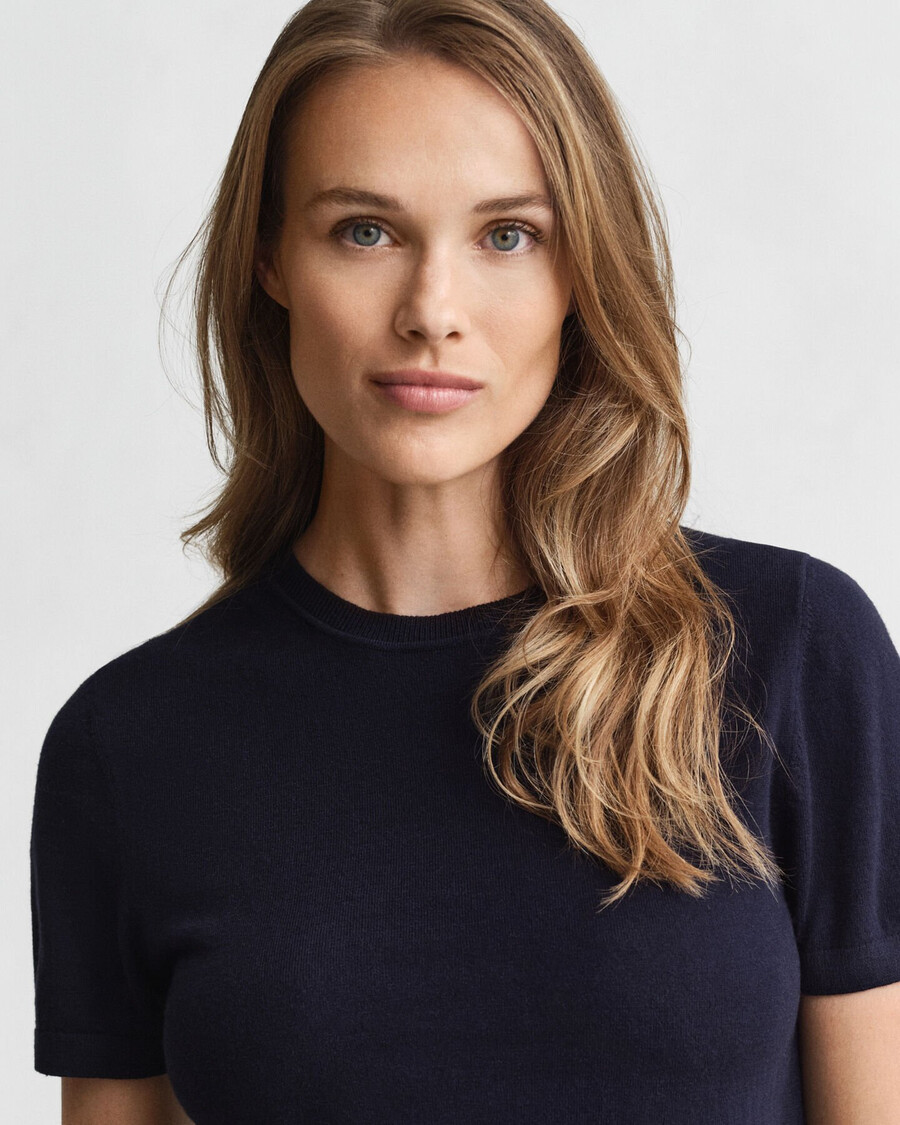 maglione girocollo a maniche corte in maglia leggera - blu sera
