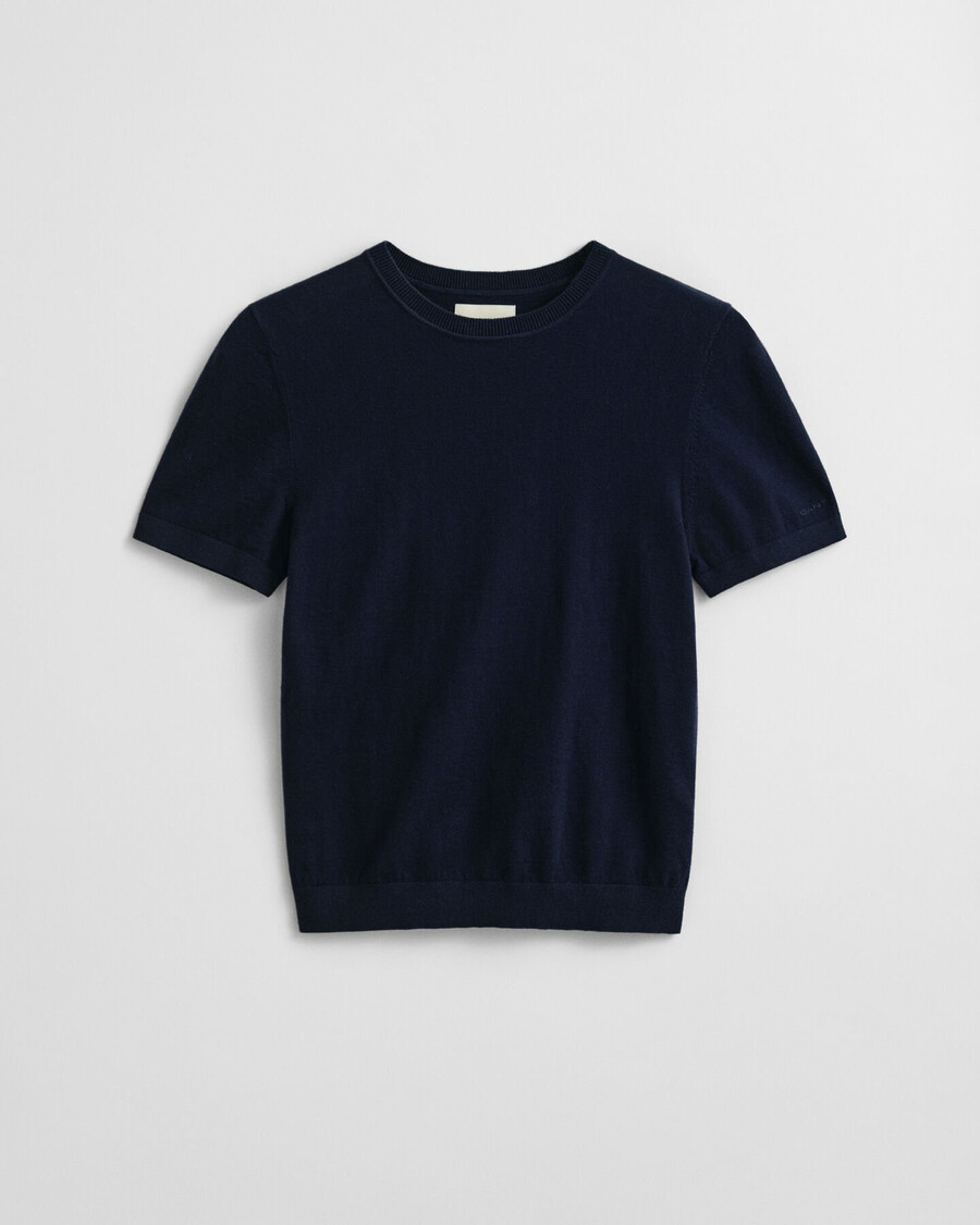 maglione girocollo a maniche corte in maglia leggera - blu sera
