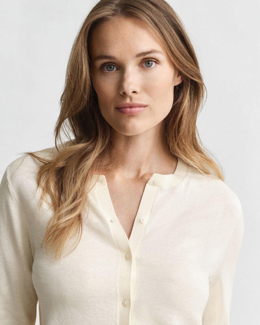 cardigan leggero in maglia girocollo - crema