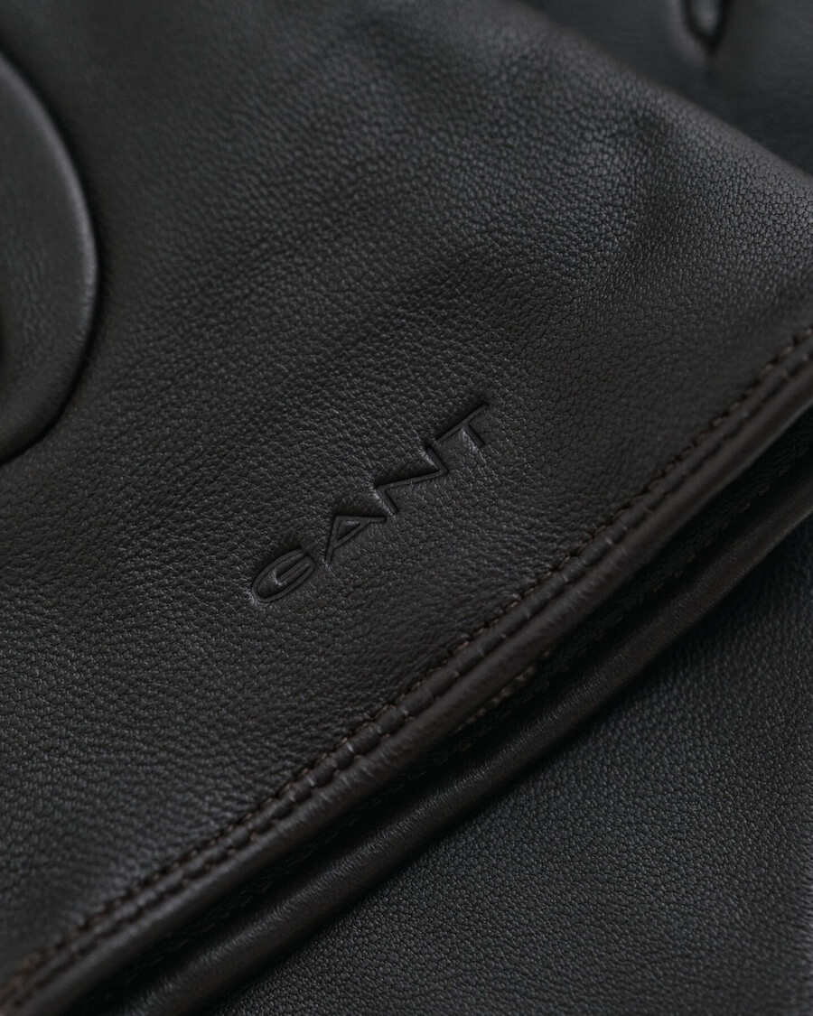 guanti in pelle con bottoni - marrone scuro