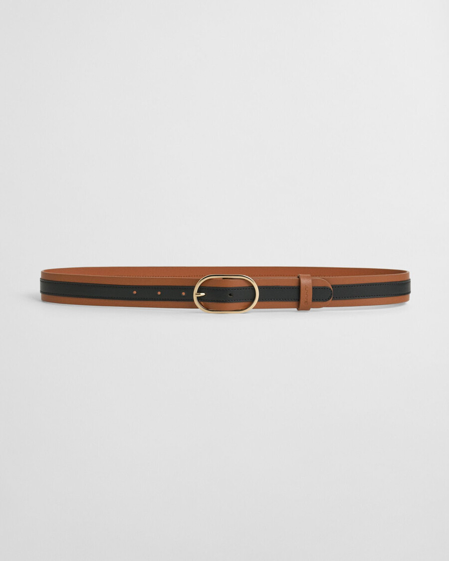 cintura in pelle a righe - cognac