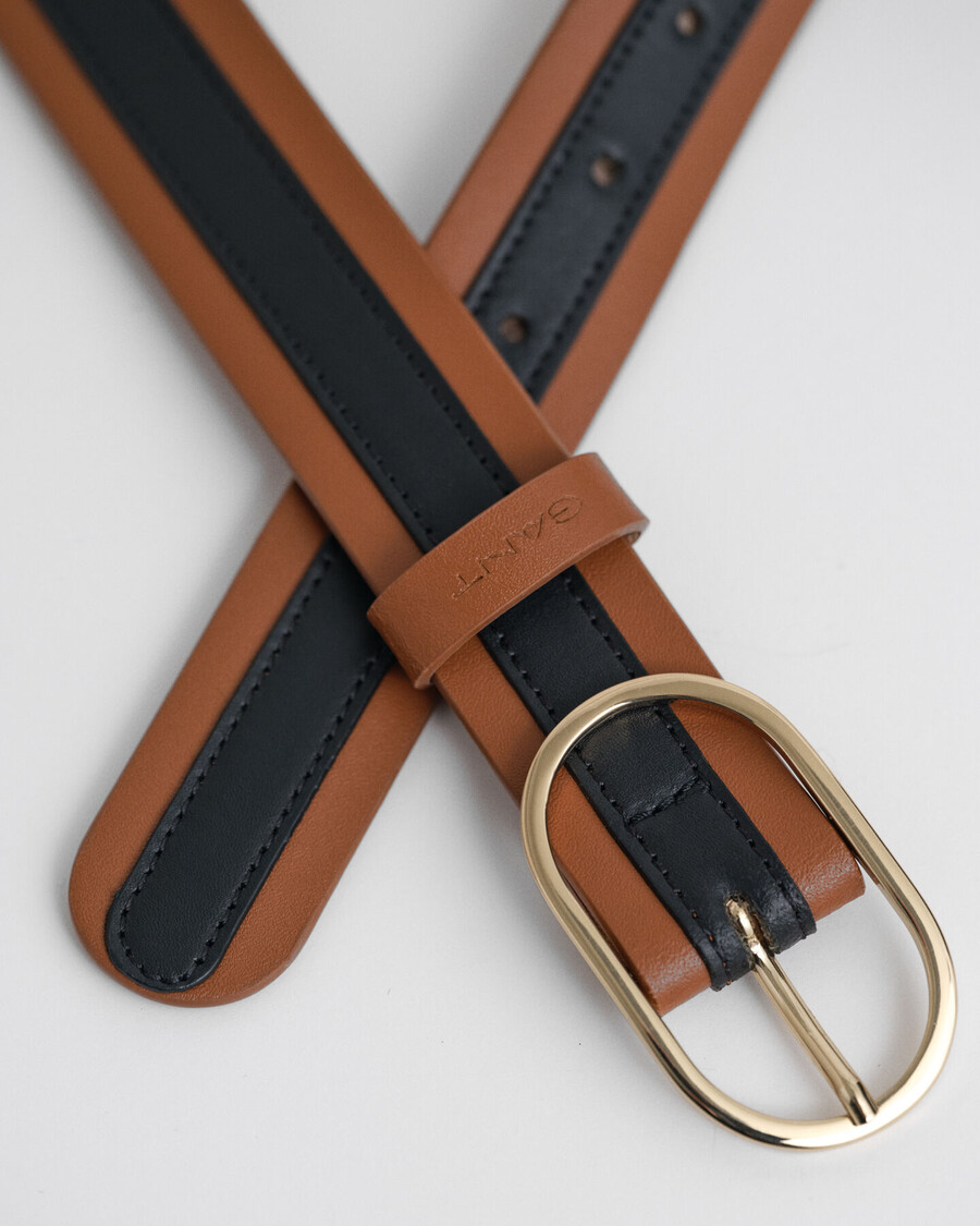 cintura in pelle a righe - cognac