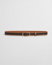 cintura in pelle a righe - cognac