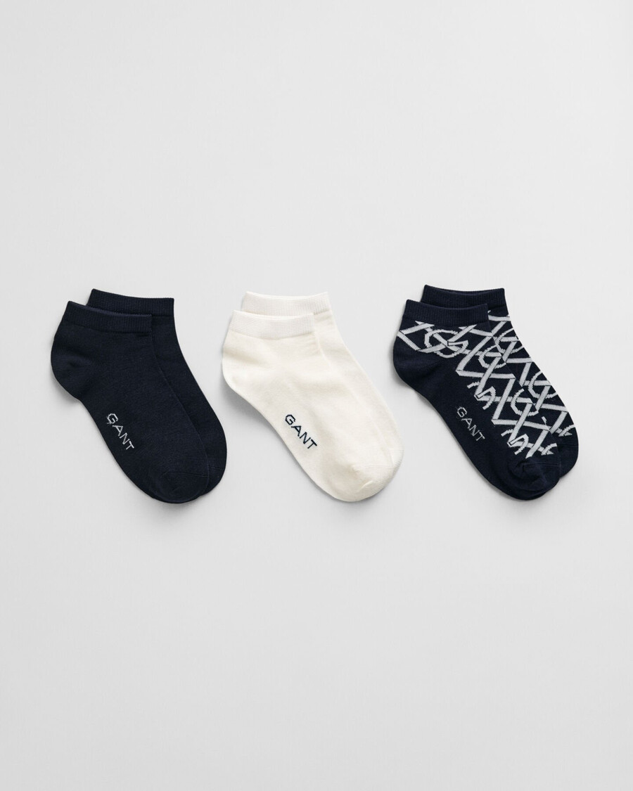 confezione da 3 calzini alla caviglia con monogramma - blu sera