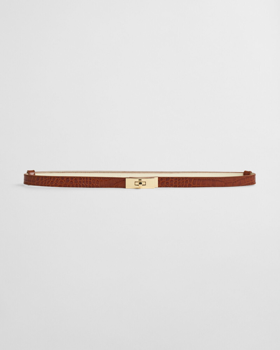 cintura con fibbia turnlock effetto coccodrillo - cognac