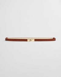 cintura con fibbia turnlock effetto coccodrillo - cognac